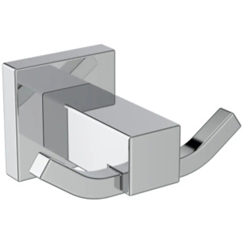 Doppelter Handtuchhaken aus verchromtem Metall, rechteckige Basis, seitlich gebogene Haken. Produkt von Ideal Standard.